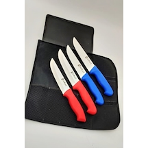 4 Parça Çantalı Bıçak Seti Paslanmaz Çelik Mavi-Kırmızı