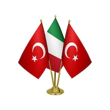 Masa Üstü İtalya Bayrağı Türk Bayrağı Üçlü Pirinç Direk Masa Bayr