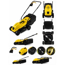Schatz 1200w Elektrikli Bakır Sargılı Tekerlekli Çim Biçme Makinesi Sarı 30 Litre Toplama Torbalı