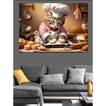 Ahşap Tablo Mutfakta Hamur Açan Şef Kedi