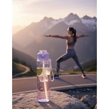 Mor, Şeffaf Pipetli Matara 900 Ml, Sızdırmaz Kapaklı Suluk