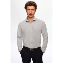 D'S Damat Ds Damat Slim Fit Gri Italyan Yaka Dar Kesim Klasik Kravatlık Uzun Kollu Kolay Ütülenebilir Nefes A 2HF02ORT5185 Gri