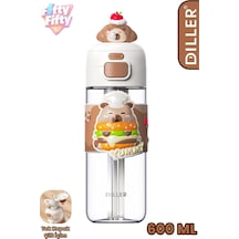 Dıller 600 Ml Pipetli & Rahat İçim Çift Kullanım Tritan Su Matarası Suluk -ffd600renk3 Kahverengi