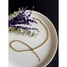 Dikdörtgen Zincirli Gold Choker Çelik Kolye Choker Serisi