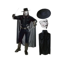 Ers V For Vendetta Maskesi Şapkası Ve Pelerin Kostüm Seti Yetişkin Boy