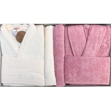 Özdilek Pamuk Aile Bornoz Seti-Wildy Ekru Pudra Ekru - Pudra