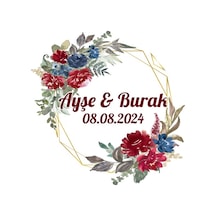 Kozalak Ve Çilekli Dikdörtgen Etiket Kına Nişan Düğün 3x3 Cm Özel Etiket / 50 Adet Sticker Beyaz
