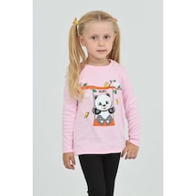 Toontoy Kız Çocuk Sallanan Panda Baskılı Sweatshirt Pembe