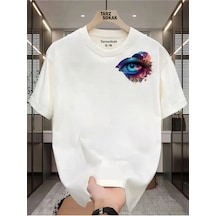 Tarzsokak Unisex Kod 4 Eyelash Desen T-shirt Beyaz
