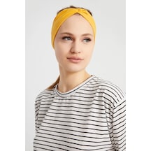 Butik Çapraz Bağlamalı Kadın Bandana Saç Bandı, Kaymaz Yumuşak Esnek%100 Pamuklu Penye - Tek Ebat / Hardal Sarısı Hardal Sarısı