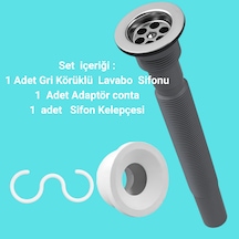 Gri Körüklü Lavabo Sifon Seti Adaptör Conta + Sifon Kelepçesi D