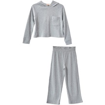 Gri Renkli Cep Detaylı Kapüşonlu Genç Kız Sweatshirt Sweatpantolon Takım-kt 318493 Silversun-gri