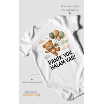 Morivokids Panik Yok, Halam Var Kısa Kollu Bebek Body %100 Pamuk Beyaz