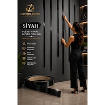 Lucitart Studio 5 Adet 5cmx120cm 1mm Kalınlığında Kendinden Yapışkanlı Pleksi Aynalı Duvar Çıtası 9 Renk Seçeneği Dekoratif Duvar, Kapı, Tv Ünitesi Ve Mobilya Çıtası Siyah