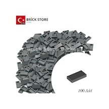 Yedek Parçalar, 100 Adet 1x2 Tile Düz Fayans Parçası, Koyu Gri Dark Bluish Gray , 3069