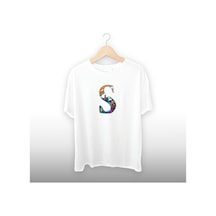 S Harfi Detaylı Unisex Tişört Beyaz