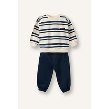 Defacto Çizgili Bisiklet Yaka Sweatshirt Üst Lastikli Paça Alt 2li Takım Erkek Bebek I0235a526aunv256 Lacivert-nv256