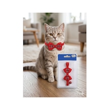 Ekose Detaylı Kırmızı Kedi Papyonu Çınçınlı Standart Beden