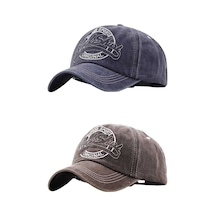 Tezzgelsin Unisex Eskitme Rock Shark Nakışlı Ayarlanabilir Beyzbol Kep Şapka 2'li Set Lacivert - Kahverengi