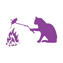 Kamp Yapan Kedi Araba Sticker 17x17 Cm Mor