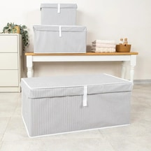 Alas Çok Amaçlı Baza Kutusu Gri Çizgili Tekli 70x40x30 Cm Kumaş Gri Tr Diğer
