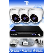 Picam 3 Kameralı Dome 3 İç Kamera Set HDD'siz Full HD Gece Görüşlü Güvenlik Kamerası Sistemi