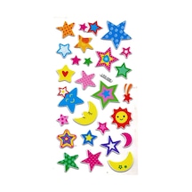 Sticker Kabartmalı Stiker Çıkartma Etiket Lrx006 -18x9 Cm- Desenli Yıldızlar Ay Çok Renkli
