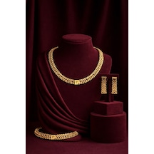 Elarisse Altın Kaplama New Design Lux Kolye Bileklik Küpe Takı Seti Exclusive