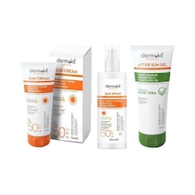 Dermokil Çok Yönlü Yüksek Koruyucu Güneş Kremi SPF50+ 75 ML + Güneş Spreyi SPF50+ 200 ML + Güneş Sonrası Aloe Vera Jel 100 ML