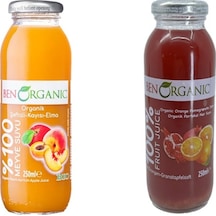 Ben Organic Organik Kayısı Şeftali Elma + Portakal Nar Suyu 2'li Paket