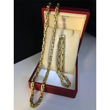4.5mm Sarı Altın Kral Erkek Çelik Set Işıklı Kutuda Sevgiliye Eşe Babaya Bileklik Kolye Sarı