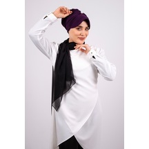 Mürdüm Pratik Hazır Geçmeli Tesettür Bone Viskon Kumaş Şapkalı Ak Mürdüm