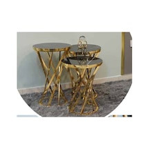 Mim Siyah Mermer - Gold Yelpaze Zigon Sehpa Siyah Mermer - Gold