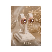 Rosen Sarı Gold Detaylı Zirkon Taşlı Vintage Görünümlü Şık Modern Kadın Küpe Pembe