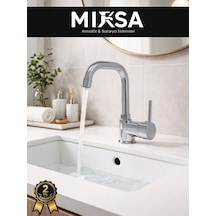 Armut Köşe Borulu Banyo Lavabo Bataryası Çeşmesi Musluğu Çift Su Girişli Krom
