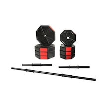 Tan Spor 60 KG Dambıl Halter Ağırlık Düz Bar Seti Kırmızı Kapaklı 150 CM