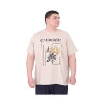 Mode Xl Büyük Beden Erkek T-shirt Bisiklet Yaka Optımıstıc U25028 Bej Bej