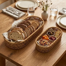 Deinhaus Oval Hasır Örgü Dekoratif Sepet Tepsisi, Doğal Renk, 2'li Set, Büyük 28x10x5 Cm, Küçük 24x9x5 Cm Diğer