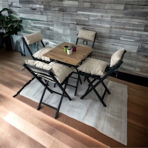 Modern Style Home Minderli Balkon Bahçe Mutfak Bistro Set Katlanır 4+1 Masa - Sandalye Krem