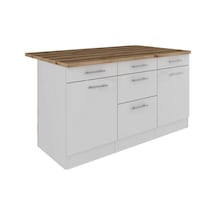 Aietes Mutfak Adası Alt Modül 150 Cm Beyaz -tezgah Dahil Beyaz