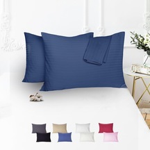%100 Pamuk Çizgili Saten Yastık Kılıfı 50 X 70 Cm 2'li Paket Gecemavisi Genel