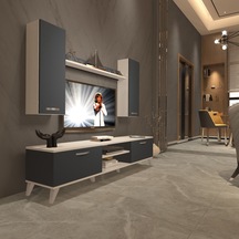 Decoraktiv Eko 5d Mdf Dvd Retro Tv Ünitesi Tv Sehpası Beyaz - Antrasit