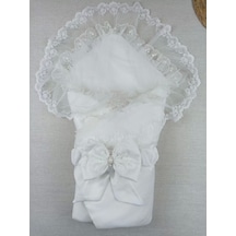 Yenidoğan İpek Pamuklu İnci Lüks Kundak Bebek Battaniyesi Ekru Ekru