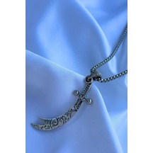 Hz. Ali Zülfikar Kılıcı El İşçiliği Paslanmaz Çelik Zincir Erkek Kolye Gümüş
