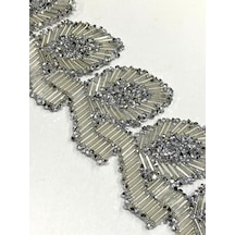 Ütü İle Yapışan Yaprak Model Şerit / Boncuklu Şerit / 1 Metre / H1 - Gümüş