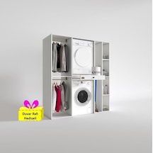 Kenzlife Çamaşır-kurutma Makinesi Dolabı Ve Giysi Dolabı Çekmeceli Hattab Sağ Raf Byz 187 160 60 + Tekli Duvar Rafı Hediye Beyaz