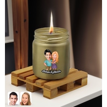 Bk Gift Kişiye Özel Dtf Sevgili Karikatürlü Gold Renkli Cam Kavanozda Kokulu Mum-1, Sevgiliye Hediye, Doğum Günü Hediyesi
