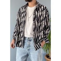 Siyah Desenli Uzun Kollu Oversize Gömlek 001 Siyah Desenli Uzun Kollu Oversize Gömlek 001