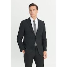 AC&Co / Altınyıldız Classics Erkek Sıyah Su Geçirmez Ekstra Slim Fit Kırlangıç Yaka Yünlü Nano Takım Elbise Siyah