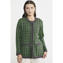 Dama Desenli Cepli Triko Ceket - Mor 001